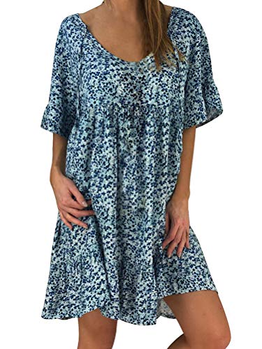Onsoyours Damen Blumen Sommerkleid High Waist Volant Kleid Vintage Minikleid Strandkleid B Blau DE 46 von Onsoyours