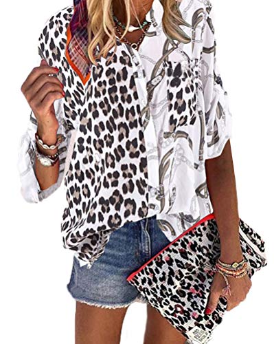 Onsoyours Damen Bluse Chiffon Elegant V-Ausschnitt Langarm Casual Oberteile Hemd Lose Langarmshirt Tops Weiß 46 von Onsoyours