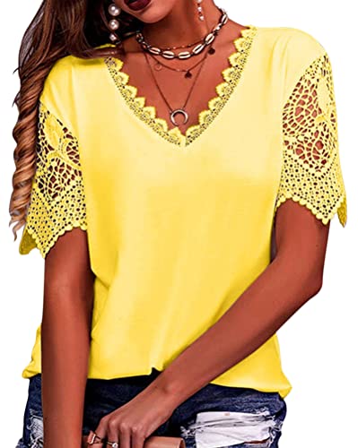 Onsoyours Damen Bluse Spitzen Hemd V Ausschnitt Elegant Kurzärmel Tunika Dame Blusen Tops Oberteile Sommer Sexy Spitzentops A Gelb XL Onsoyours Damen Bluse Spitzen Hemd V Ausschnitt Elegant Kurzärmel Tunika Dame Blusen Tops Oberteile Sommer Sexy Spitzentops A Gelb XL von Onsoyours
