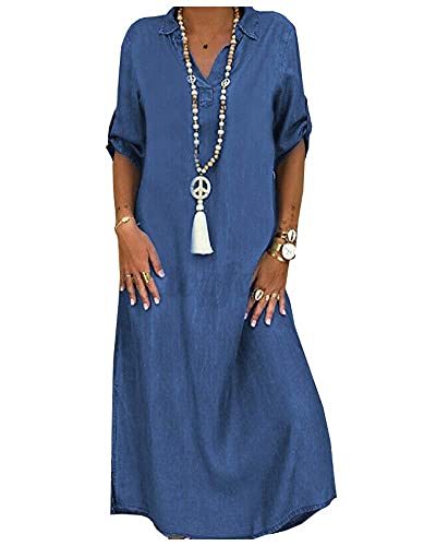 Onsoyours Damen Blusenkleid Elegant V-Ausschnitt Langarm Hemdkleid Einfarbig Druck Lang Kleid Mit Knopf Shirtkleid Maxikleid Strandkleid Boho Sommerkleid I Hellblau XXL Onsoyours Damen Blusenkleid Elegant V-Ausschnitt Langarm Hemdkleid Einfarbig Druck Lang Kleid Mit Knopf Shirtkleid Maxikleid Strandkleid Boho Sommerkleid I Hellblau XXL von Onsoyours