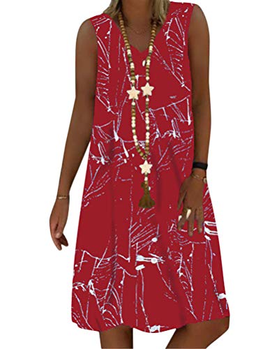 Onsoyours Damen Boho Lange Kleider V-Ausschnitt Sommerkleider Kurzarm Wickelkleid Maxikleid Strandkleid Mit Schlitz B Rot 38 von Onsoyours