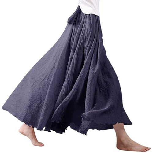 Onsoyours Damen Boho Sommerrock Baumwolle Maxirock Retro Langer Rock Strandrock Elastische Taille Tanzrock Double Layer A-Linie Einfarbig Rock A Lila M von Onsoyours