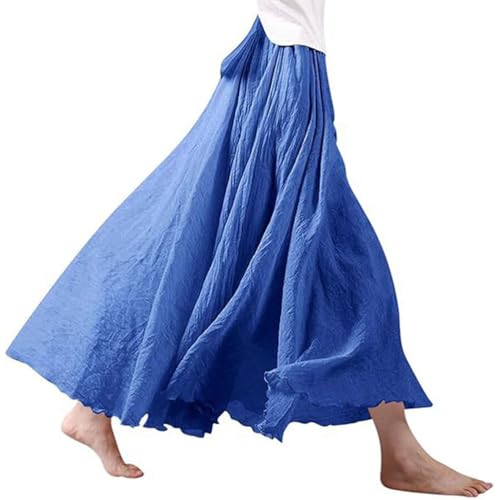 Onsoyours Damen Boho Sommerrock Baumwolle Maxirock Retro Langer Rock Strandrock Elastische Taille Tanzrock Double Layer A-Linie Einfarbig Rock A Marineblau L von Onsoyours