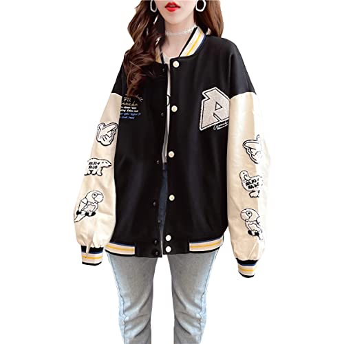 Onsoyours Damen Bomberjacke Vintage Jacke Sweat Jacket Baseball Mantel Herbst Frühling Mode Sport Jacke Streetwear C Schwarz M von Onsoyours