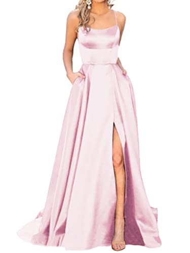 Onsoyours Damen Brautjungfernkleider Lang Ballkleid Spitze Applique Ärmelloses Neckholder Kleid Abendkleid Lang Standesamtkleid Abschlusskleid Partykleid Cocktailkleid B Hellrosa M von Onsoyours