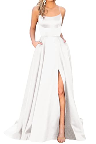 Onsoyours Damen Brautjungfernkleider Lang Ballkleid Spitze Applique Ärmelloses Neckholder Kleid Abendkleid Lang Standesamtkleid Abschlusskleid Partykleid Cocktailkleid B Weiß M von Onsoyours