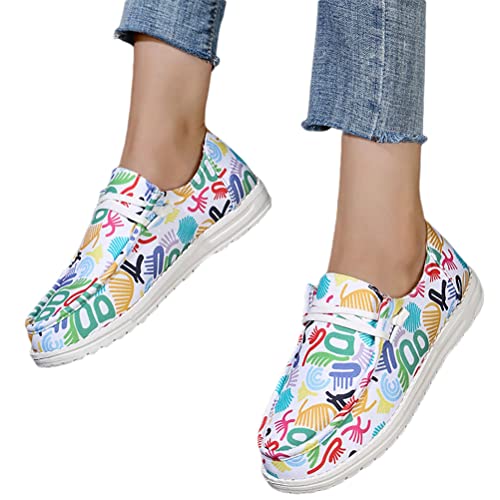 Onsoyours Damen Canvas Schuhe Sneakers Low Cut Flache Schuhe Schnürschuhe Weiche Wanderschuhe Loafer Slip On Patchwork Ethnischer Retro Stil Segeltuchschuhe A Ausgefallene Farben 42 EU von Onsoyours