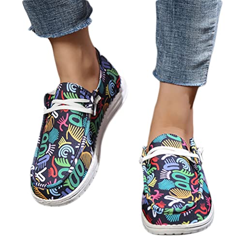 Onsoyours Damen Canvas Schuhe Sneakers Low Cut Flache Schuhe Schnürschuhe Weiche Wanderschuhe Loafer Slip On Patchwork Ethnischer Retro Stil Segeltuchschuhe A Schwarz 38 EU von Onsoyours