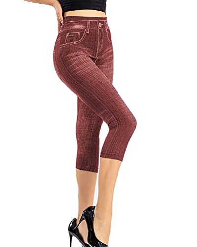 Onsoyours Damen Capri Hose Damen High Waist Caprihose Kurze Jeans Hose hoher Bund A Rot M von Onsoyours