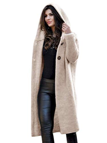 Onsoyours Damen Cardigan Strickjacke Gestrickte Strickjacke Outwear Lange Verdicken Strickmantel mit Kapuzen Winterjacke Pulli Offener Winter Aprikose L von Onsoyours