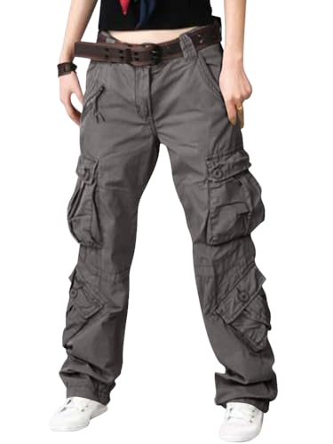 Onsoyours Damen Cargo Hose Cargohose Casual Freizeit Sports Hose Outdoorhose Arbeitshose Mit Multi Pockets A Grau XS von Onsoyours