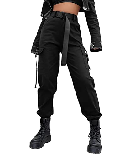 Onsoyours Damen Cargo Hose Freizeithosen Gothic Hosen Arbeit Kampf Hosen Frauen Hip Hop Jogger Hosen Baggy Streetwear Punk Hose mit Mehrere Taschen B Schwarz XS von Onsoyours