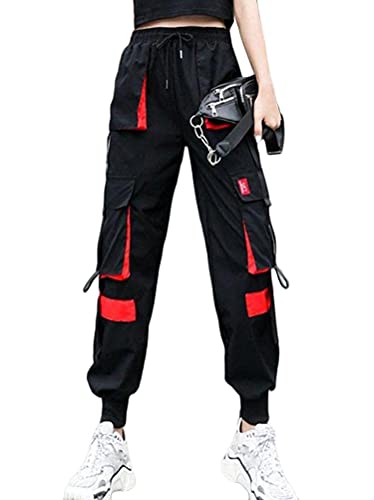 Onsoyours Damen Cargo Hosen Hip Hop Jogger Street Hose Mit Multi Taschen Pants Jogginghose Mode Loose Fit Casual Harem Hose H Rot M von Onsoyours
