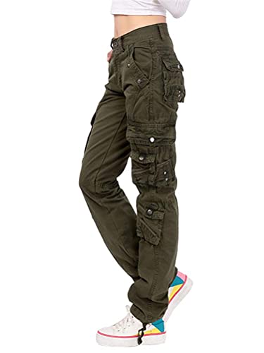 Onsoyours Cargo Hosen Damen Multi Taschen Mode Jogginghose Loose Sporthose High Waist Bequem Gerade Freizeithose Einfarbig Outdoorhose Arbeitshose (M, Armeegrün) von Onsoyours