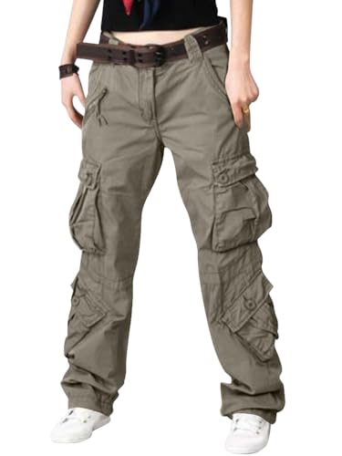 Onsoyours Damen Cargo Hosen Multi Taschen Mode Jogginghose Loose Sporthose High Waist Bequem Gerade Freizeithose Einfarbig Outdoorhose Arbeitshose A Grün M von Onsoyours
