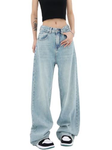 Onsoyours Baggy Jeans Damen Hoher Taille Y2K Boyfriend Jeanshosen Harajuku E-Girl Denim Hose Freizeit Loose Gerade Hosen A10 Hellblau L von Onsoyours