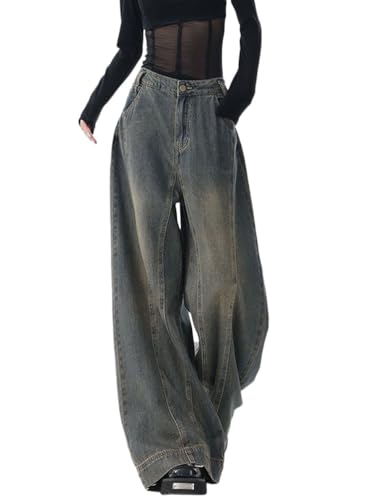 Onsoyours Damen Cargohose Baggy High Waist Cargo Jeans Gerade Breites Bein Denim Hosen Y2k Aesthetic Vintage Jeanshosen 90er Streetwear Jeanshose Straight Leg Boyfriend Jeans A7 Blau XS von Onsoyours