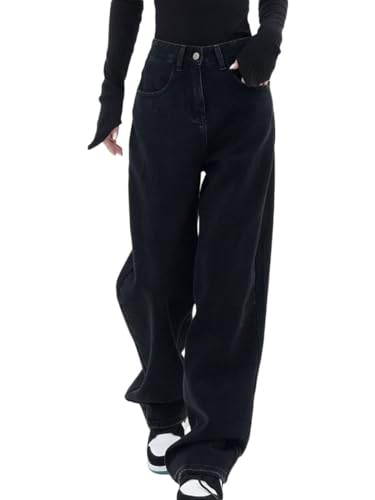 Onsoyours Baggy Jeans Damen Hoher Taille Y2K Boyfriend Jeanshosen Harajuku E-Girl Denim Hose Freizeit Loose Gerade Hosen B Schwarz L von Onsoyours