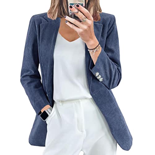 Onsoyours Damen Casual Cord Blazer Vintage Einfarbige Cordjacke Langarm Blazer Freizeit Jacken Revers Arbeit Büro Jacken Blazer Anzug Strickjacke Outwear A Grau L von Onsoyours