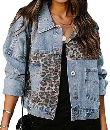 Onsoyours Damen Casual Lose Kurze Jeansjacke Langarm Vintage Multicolor Button Down Jean Mäntel Mit Taschen B Blau L von Onsoyours