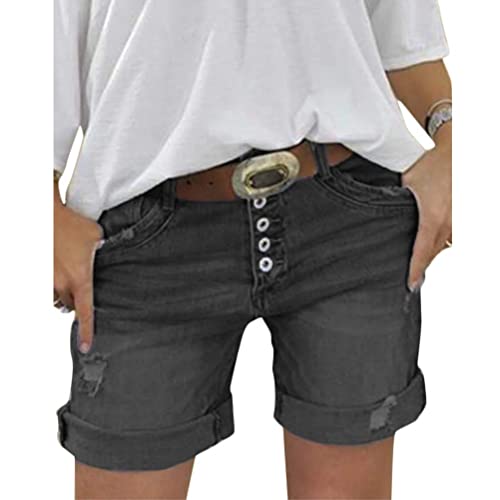 Onsoyours Damen Casual Ripped Denim Shorts Hoher Bund Kurze Jeanshose mit Taschen Jeansshorts Vintage Waschung Jeans Bedruckte Bermuda-Shorts B Schwarz XL von Onsoyours