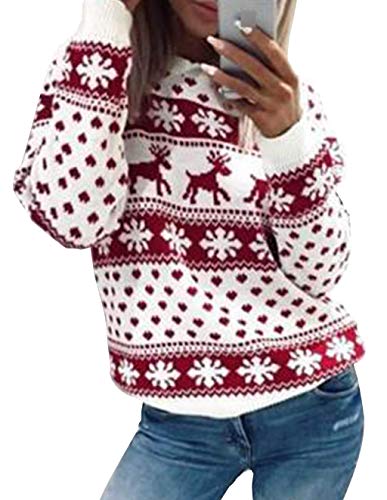 Onsoyours Damen Christmas Pullover Weihnachtspulli Strickpulli Rundhals Familie Rentier und Schnee Langarm Sweatshirt Vintage Pulli Weihnachtspullover von Onsoyours