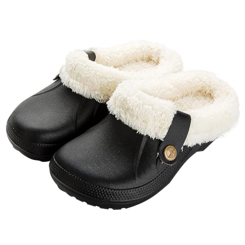 Onsoyours Damen Clogs Gefüttert Herren Winter Hausschuhe Wasserdicht Warme Pantoffeln Plüsch Pantoletten rutschfeste Schlappen Outdoor Winterschuhe A Schwarz 35/36 EU von Onsoyours