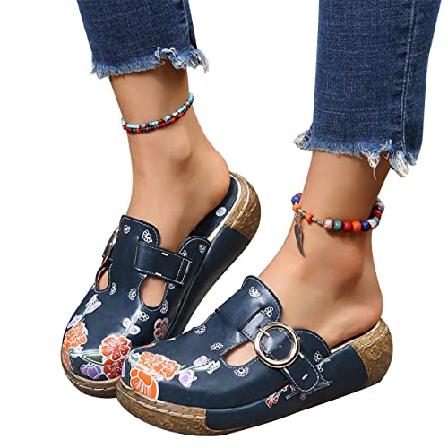 Onsoyours Damen Clogs Sommer Hausschuhe Atmungsaktiv Strand Sandalen Schuhe Bequem Plateau Sandalen Outdoor Pantoletten rutschfest Gartenschuhe A Marine 35 EU von Onsoyours