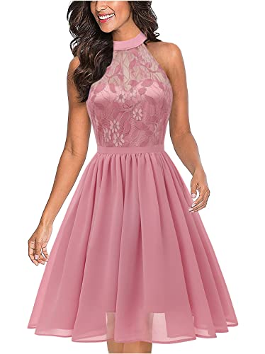 Onsoyours Damen Cocktailkleid Abendkleider Rockabilly Retro Vintage Neckholder Kleid Partykleid B Rosa S von Onsoyours