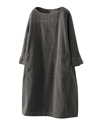 Onsoyours Damen Corduroy Tunika Kleider Rundhals Langarm Longshirt Oversize Pullover Lange Cordkleid Tshirt Kleider mit Taschen Dunkelgrau L von Onsoyours