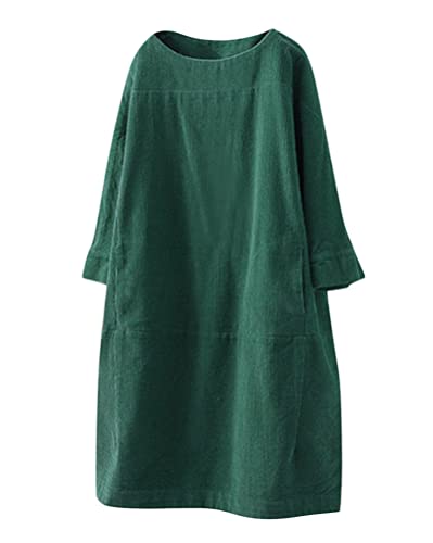 Onsoyours Damen Corduroy Tunika Kleider Rundhals Langarm Longshirt Oversize Pullover Lange Cordkleid Tshirt Kleider mit Taschen Grün S von Onsoyours