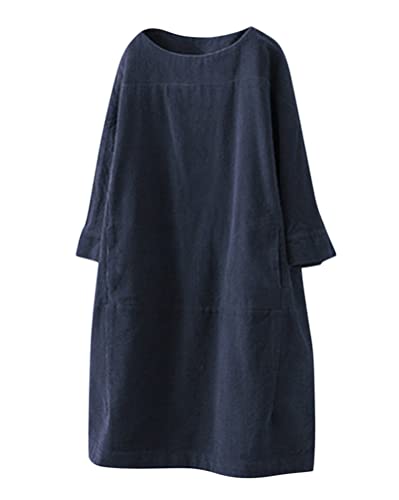 Onsoyours Damen Corduroy Tunika Kleider Rundhals Langarm Longshirt Oversize Pullover Lange Cordkleid Tshirt Kleider mit Taschen Marine L von Onsoyours