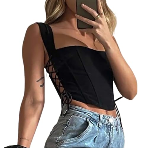 Onsoyours Damen Corset Tops Y2K Sexy Off Shoulder Schulterfrei Trägerlos Crop Top Bandeau Korsett Oberteile Push Up Bustier Clubwear Streetwear C Schwarz L von Onsoyours