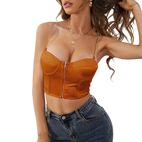 Onsoyours Damen Corset Tops Y2K Sexy Off Shoulder Schulterfrei Trägerlos Crop Top Bandeau Korsett Oberteile Push Up Bustier Clubwear Streetwear F Braun XS von Onsoyours