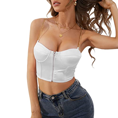 Onsoyours Damen Corset Tops Y2K Sexy Off Shoulder Schulterfrei Trägerlos Crop Top Bandeau Korsett Oberteile Push Up Bustier Clubwear Streetwear F Weiß XL von Onsoyours