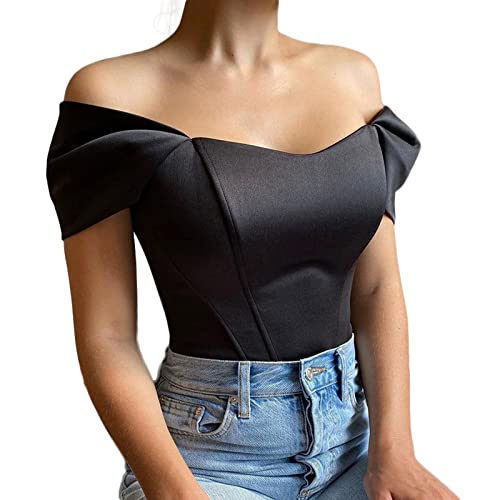 Onsoyours Damen Corset Tops Y2K Sexy Schulterfrei Trägerlos Überbrust Bandeau Korsett Oberteile Push Up Bustier Clubwear E-Girl Streetwear A Schwarz S von Onsoyours