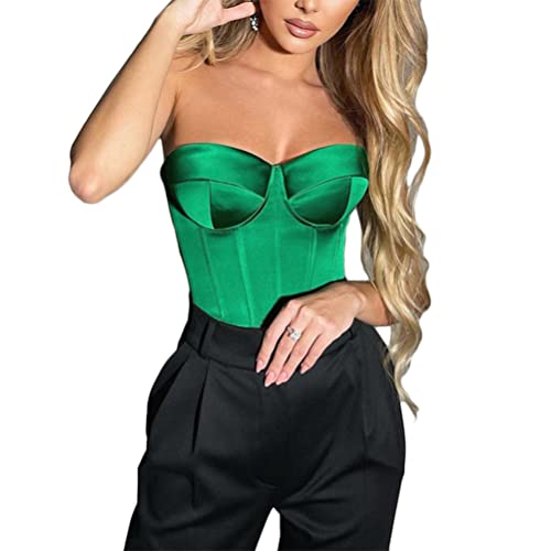 Onsoyours Damen Corset Tops Y2K Sexy Schulterfrei Trägerlos Überbrust Bandeau Korsett Oberteile Push Up Bustier Clubwear E-Girl Streetwear H Grün S von Onsoyours