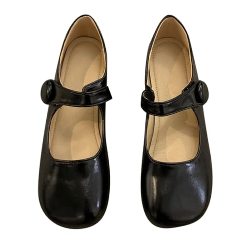 Onsoyours Damen Cosplay Lolita Lackleder Runde Zehe Mary Jane Damenschuhe Flach Bequem Schuhe A Schwarz 37 EU von Onsoyours