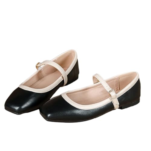 Onsoyours Damen Cosplay Lolita Lackleder Runde Zehe Mary Jane Damenschuhe Flach Bequem Schuhe B Schwarz 40 EU von Onsoyours