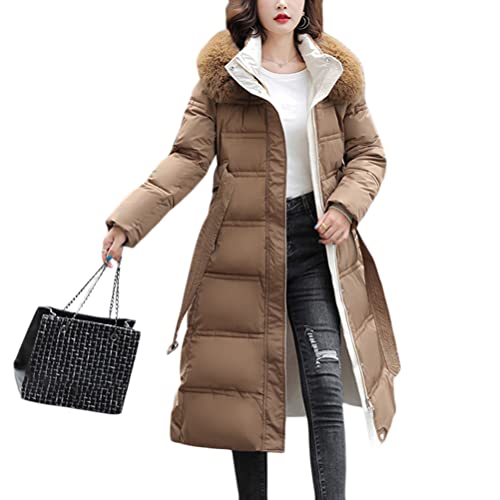 Onsoyours Damen Daunenjacke Winterjacke Steppjacke Wintermantel Lange Daunenjacke Parka Jacke Outwear Frauen Winter Warm Daunenmantel mit Pelzkragen Mantel Steppmantel C Khaki XL von Onsoyours