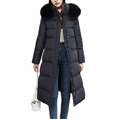 Onsoyours Damen Daunenjacke Winterjacke Steppjacke Wintermantel Lange Daunenjacke Parka Jacke Outwear Frauen Winter Warm Daunenmantel mit Pelzkragen Mantel Steppmantel C Schwarz XL von Onsoyours