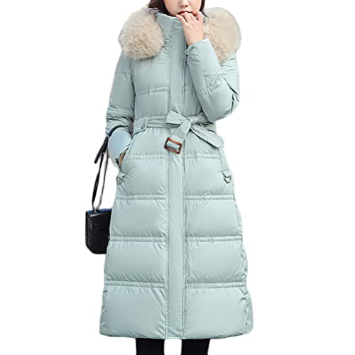 Onsoyours Damen Daunenjacke Winterjacke Steppjacke Wintermantel Lange Daunenjacke Parka Jacke Outwear Frauen Winter Warm Daunenmantel mit Pelzkragen Mantel Steppmantel D Hellgrün XXL von Onsoyours