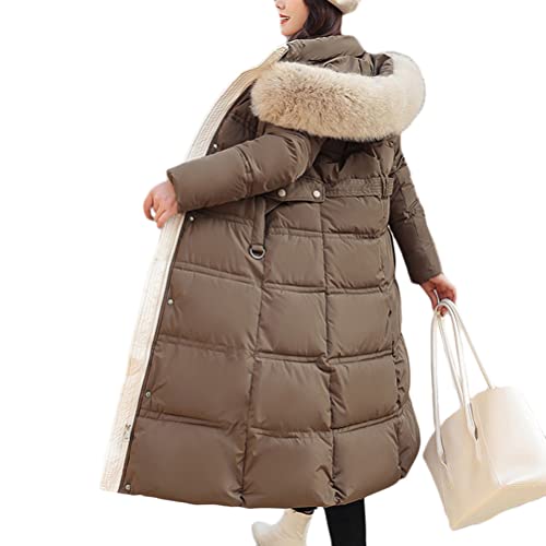 Onsoyours Damen Daunenjacke Winterjacke Steppjacke Wintermantel Lange Daunenjacke Parka Jacke Outwear Frauen Winter Warm Daunenmantel mit Pelzkragen Mantel Steppmantel D Khaki XXL von Onsoyours