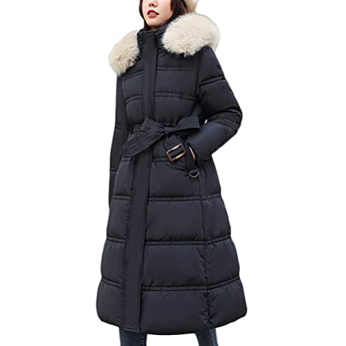 Onsoyours Damen Daunenjacke Winterjacke Steppjacke Wintermantel Lange Daunenjacke Parka Jacke Outwear Frauen Winter Warm Daunenmantel mit Pelzkragen Mantel Steppmantel D Schwarz XL von Onsoyours