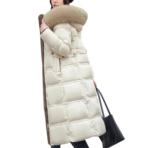 Onsoyours Damen Daunenjacke Winterjacke Steppjacke Wintermantel Lange Daunenjacke Parka Jacke Outwear Frauen Winter Warm Daunenmantel mit Pelzkragen Mantel Steppmantel D Weiß XXL von Onsoyours