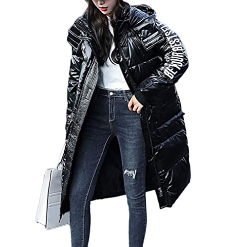 Onsoyours Damen Daunenjacke Winterjacke Steppjacke Wintermantel Lange Daunenjacke Parka Jacke Outwear Frauen Winter Warm Daunenmantel mit Pelzkragen Mantel Steppmantel E Schwarz XL von Onsoyours