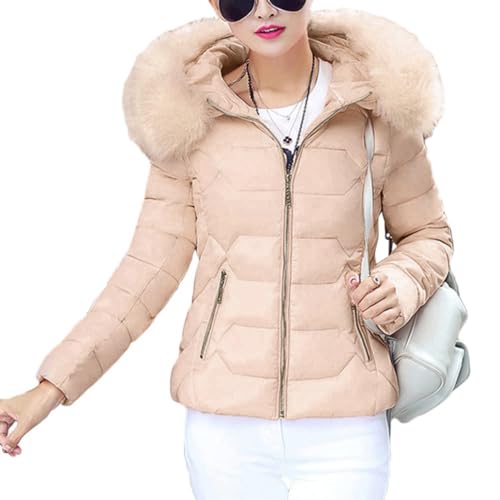 Onsoyours Damen Daunenjacke Wintermantel Parka Kurz Warm Steppmantel Jacke mit Pelzkapuze Slim Fit Reißverschluss Steppjacke Übergangsjacke Leichte Softshelljacke A Rosa 3XL von Onsoyours