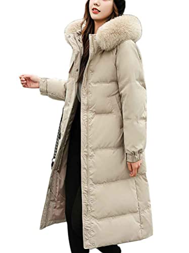 Onsoyours Damen Daunenmantel Wintermantel Warm Verdicken Steppmantel Lang Steppjacke Parka mit Kapuze A Khaki L von Onsoyours