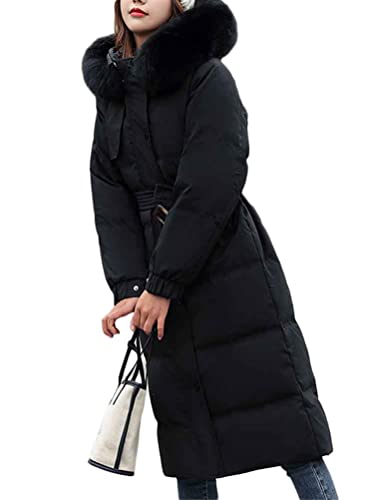 Onsoyours Damen Daunenmantel Wintermantel Warm Verdicken Steppmantel Lang Steppjacke Parka mit Kapuze A Schwarz M von Onsoyours