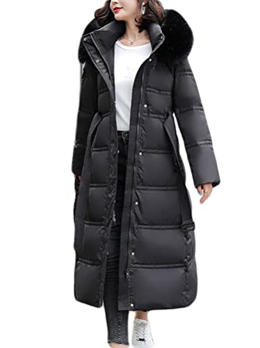 Onsoyours Damen Daunenmantel Wintermantel Warm Verdicken Steppmantel Lang Steppjacke Parka mit Kapuze C Schwarz L von Onsoyours